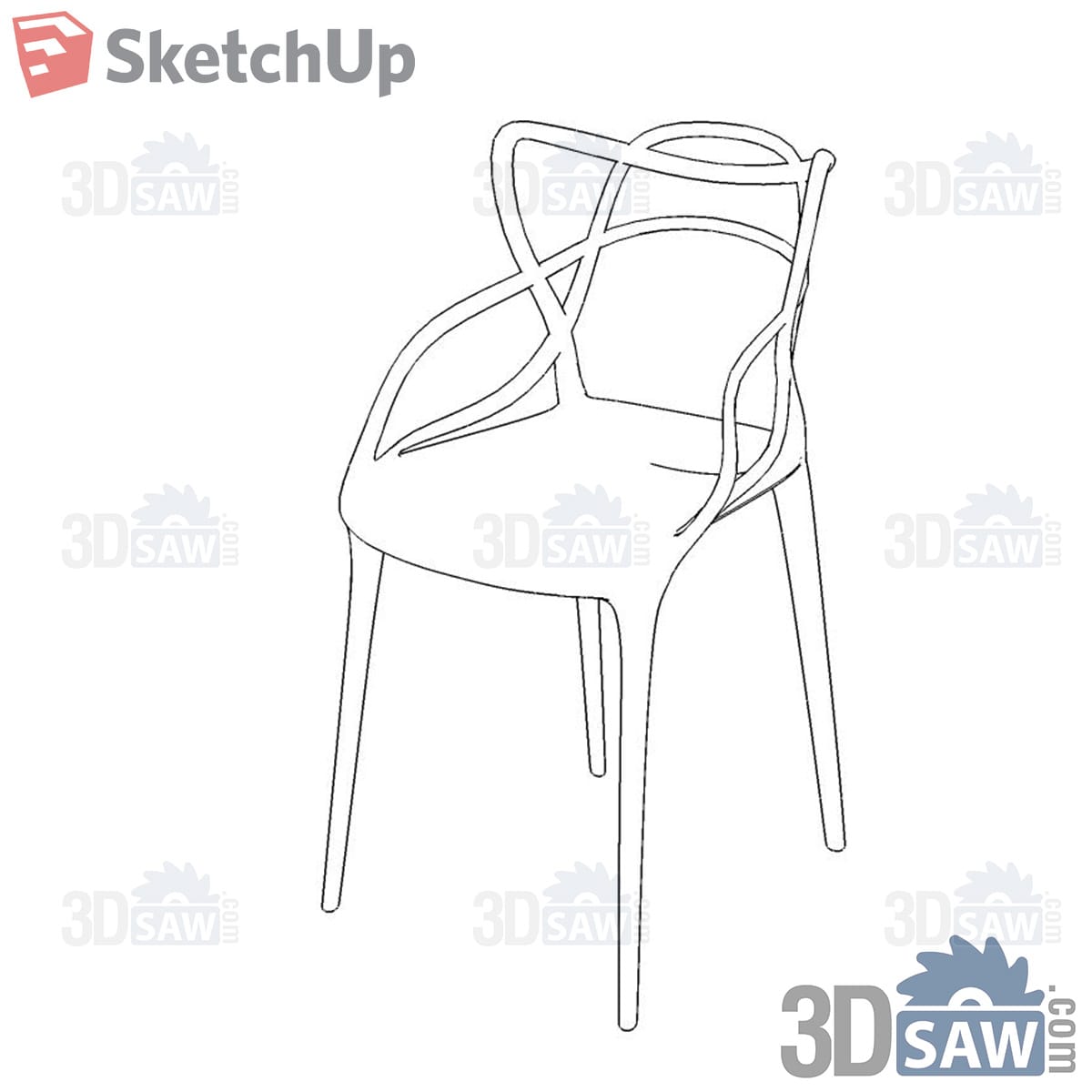 Interlaced loop-back armchair with slim legs in line drawing