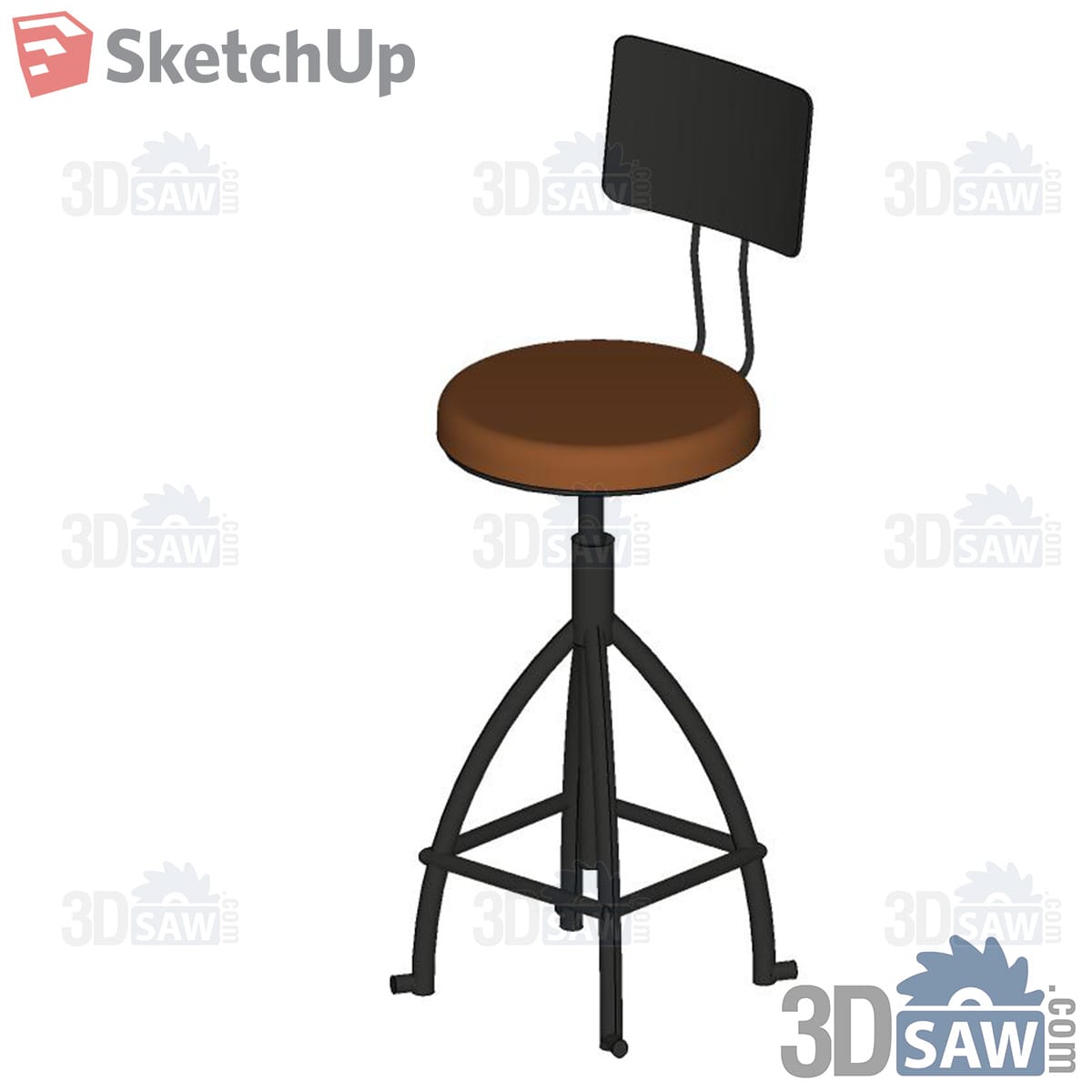 Industrial swivel stool with brown seat and black backrest