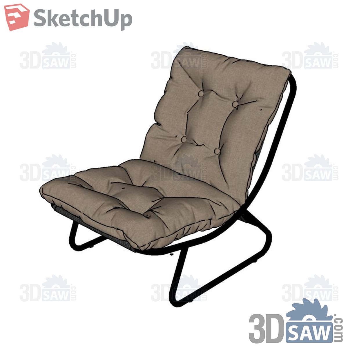 Taupe tufted-cushion lounge chair on a black tubular steel sled frame