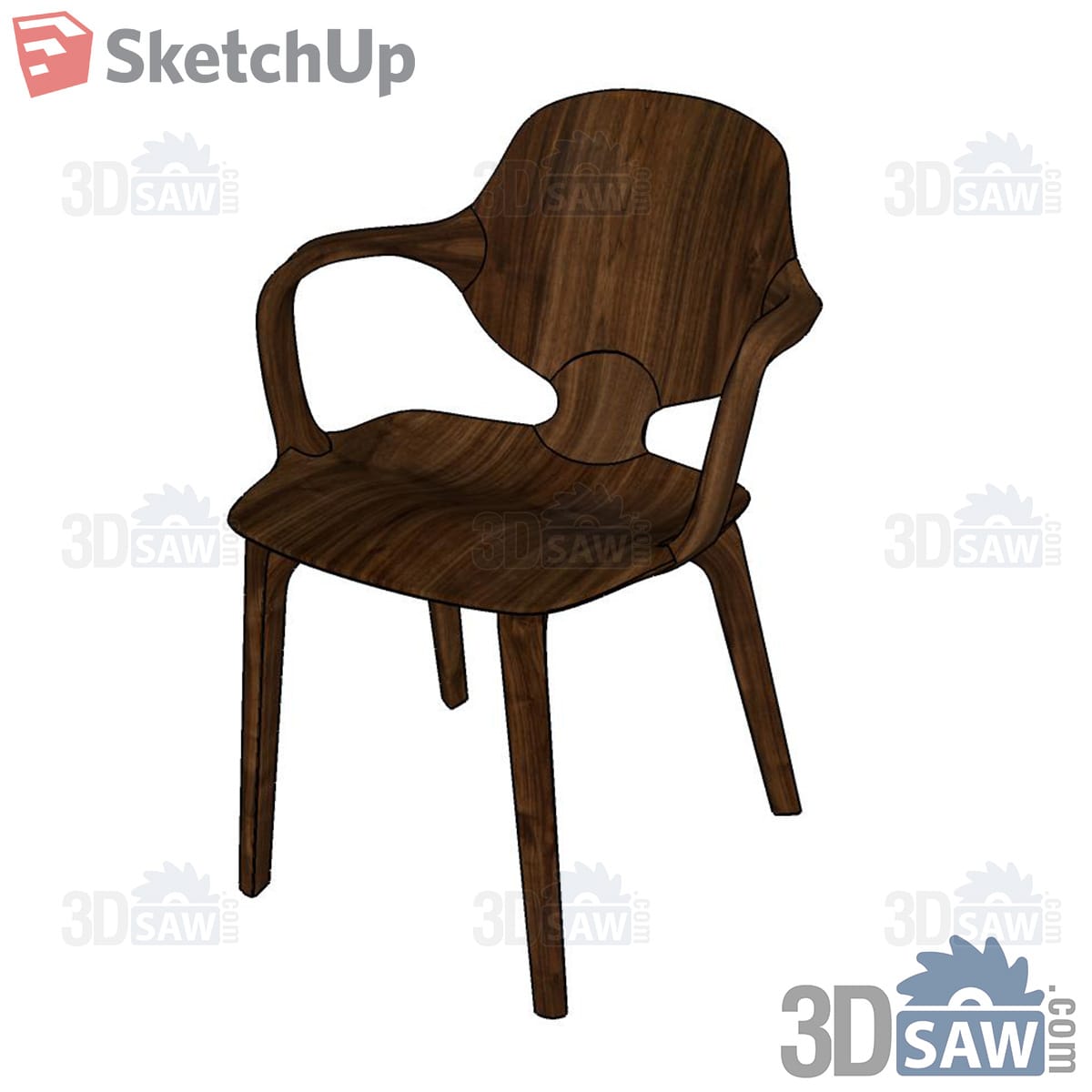 Walnut bentwood armchair with sculpted open arms and tapered legs