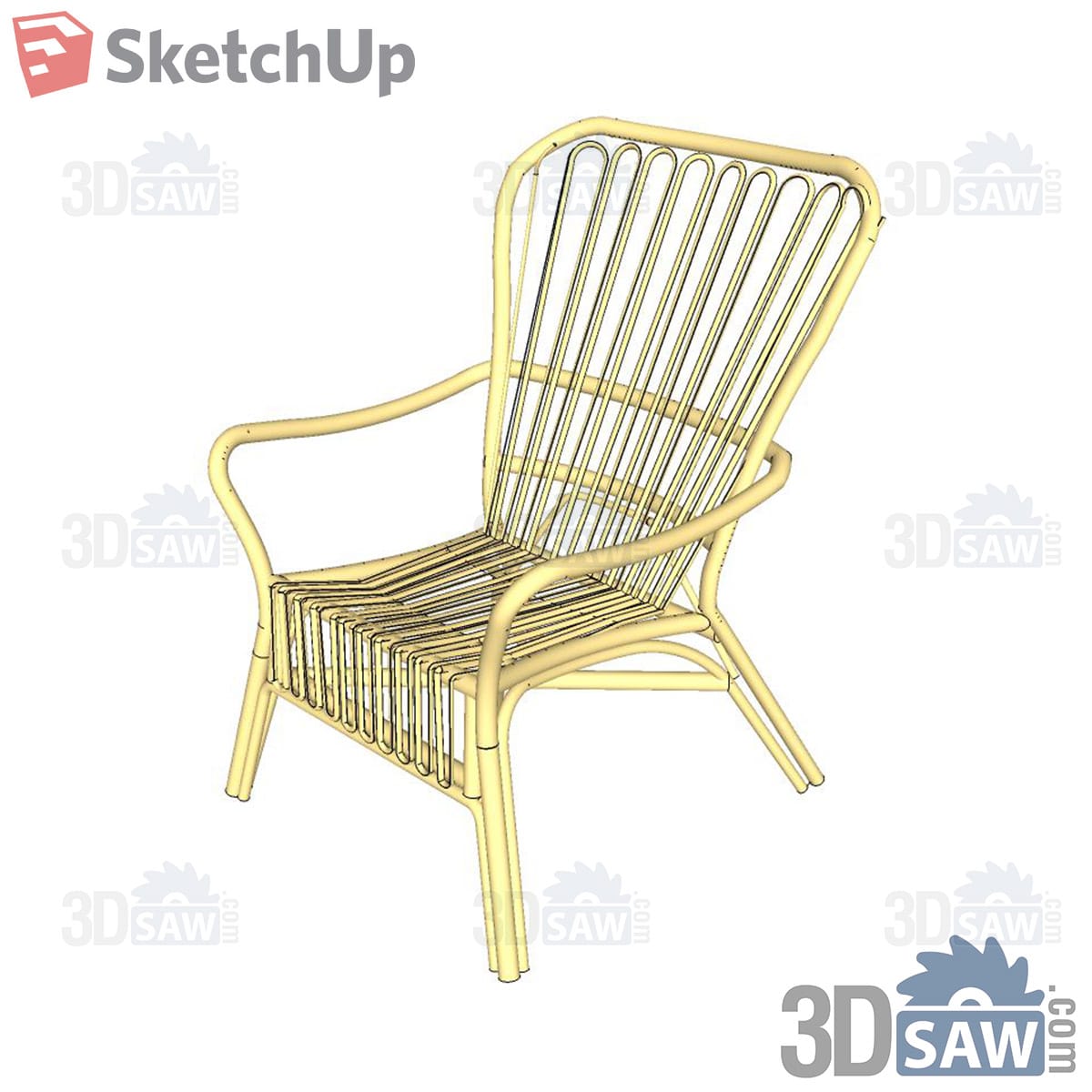 Natural rattan armchair with high fan back and sweeping arms