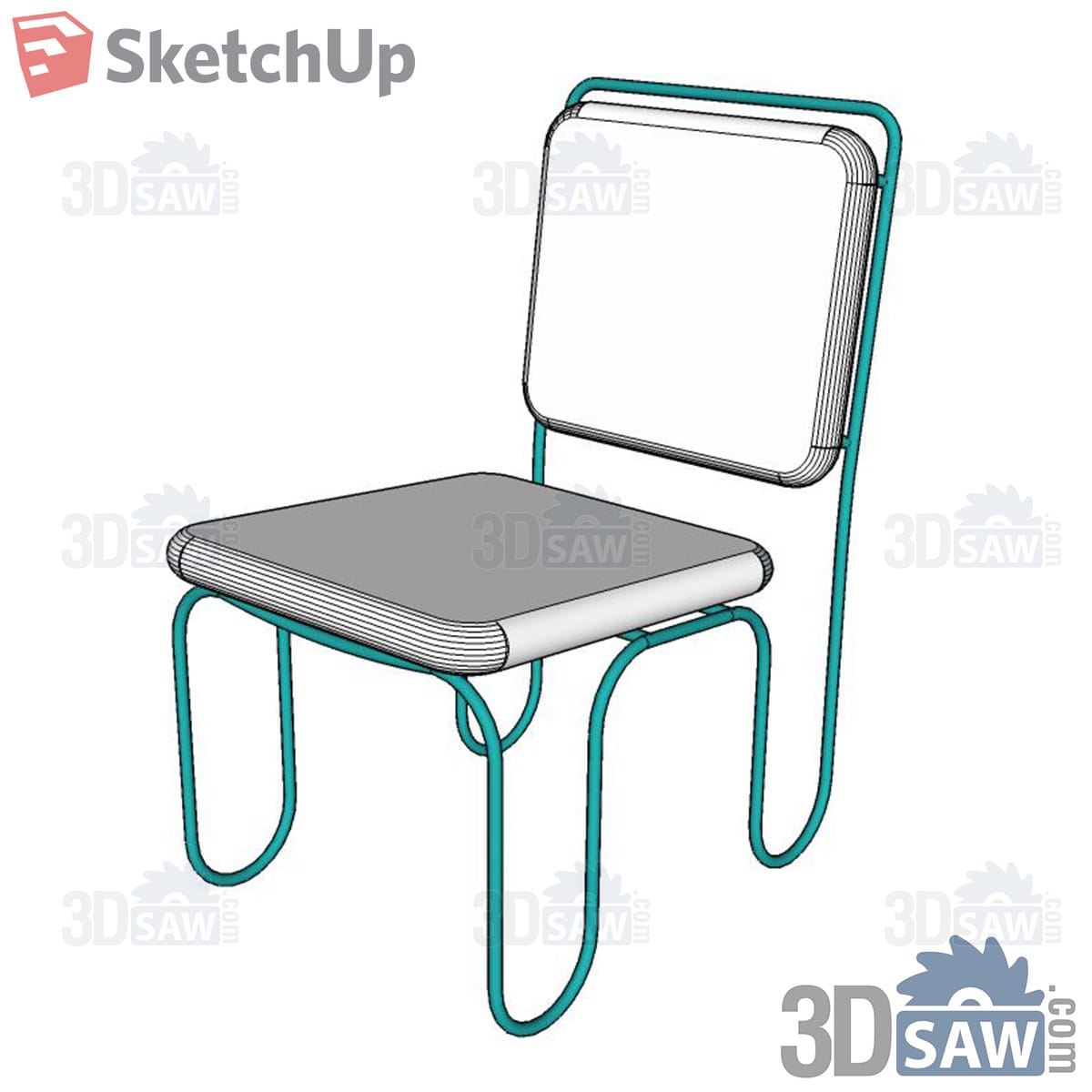 Teal tubular steel chair with white padded seat and back