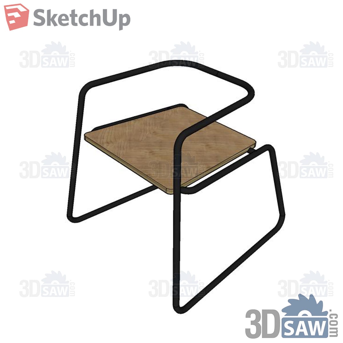 Black tube-frame armchair with light plywood seat and sled legs