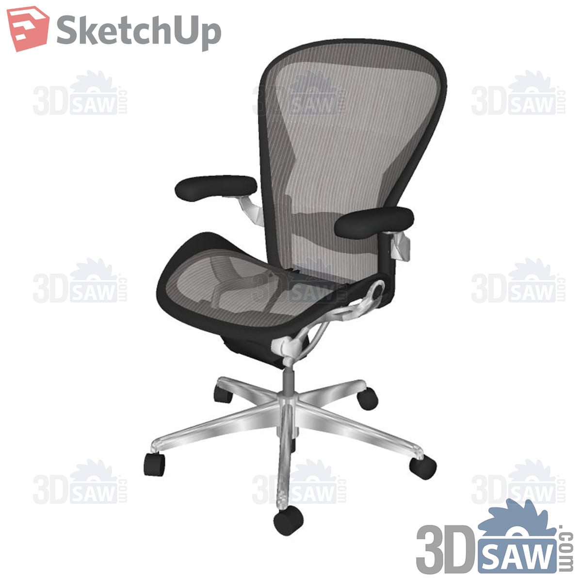 Black mesh ergonomic office chair with aluminium base on castors