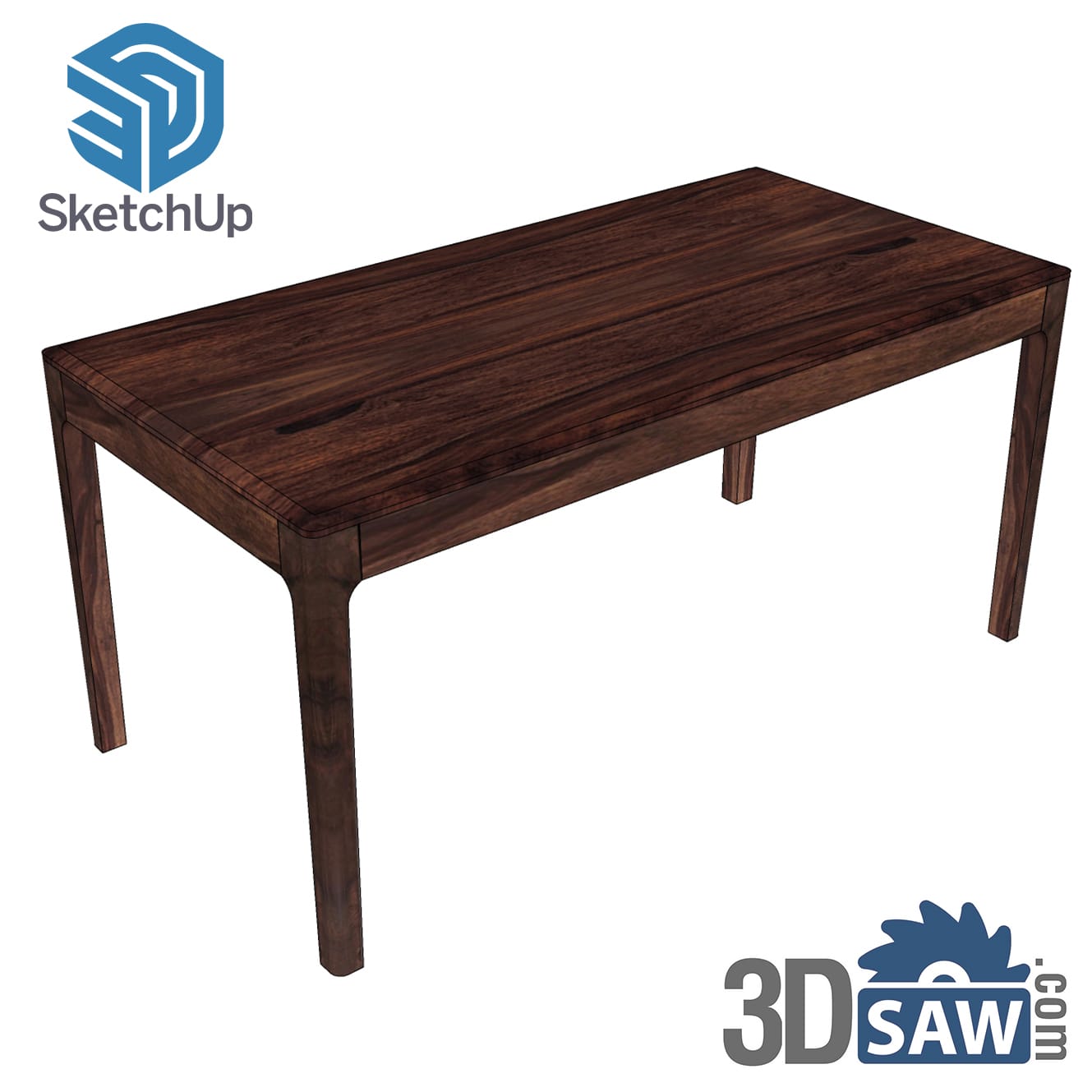 Walnut rectangular dining table with rounded leg corners