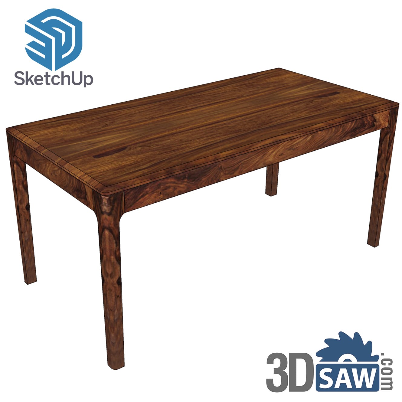 Rosewood-grain dining table with rounded leg corners