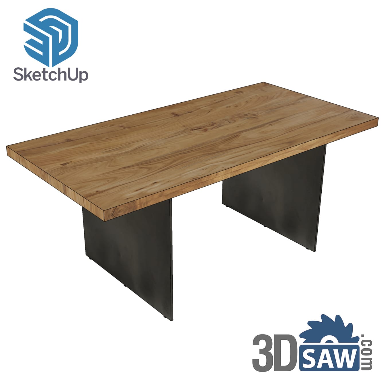 Reclaimed oak dining table with black steel slab legs