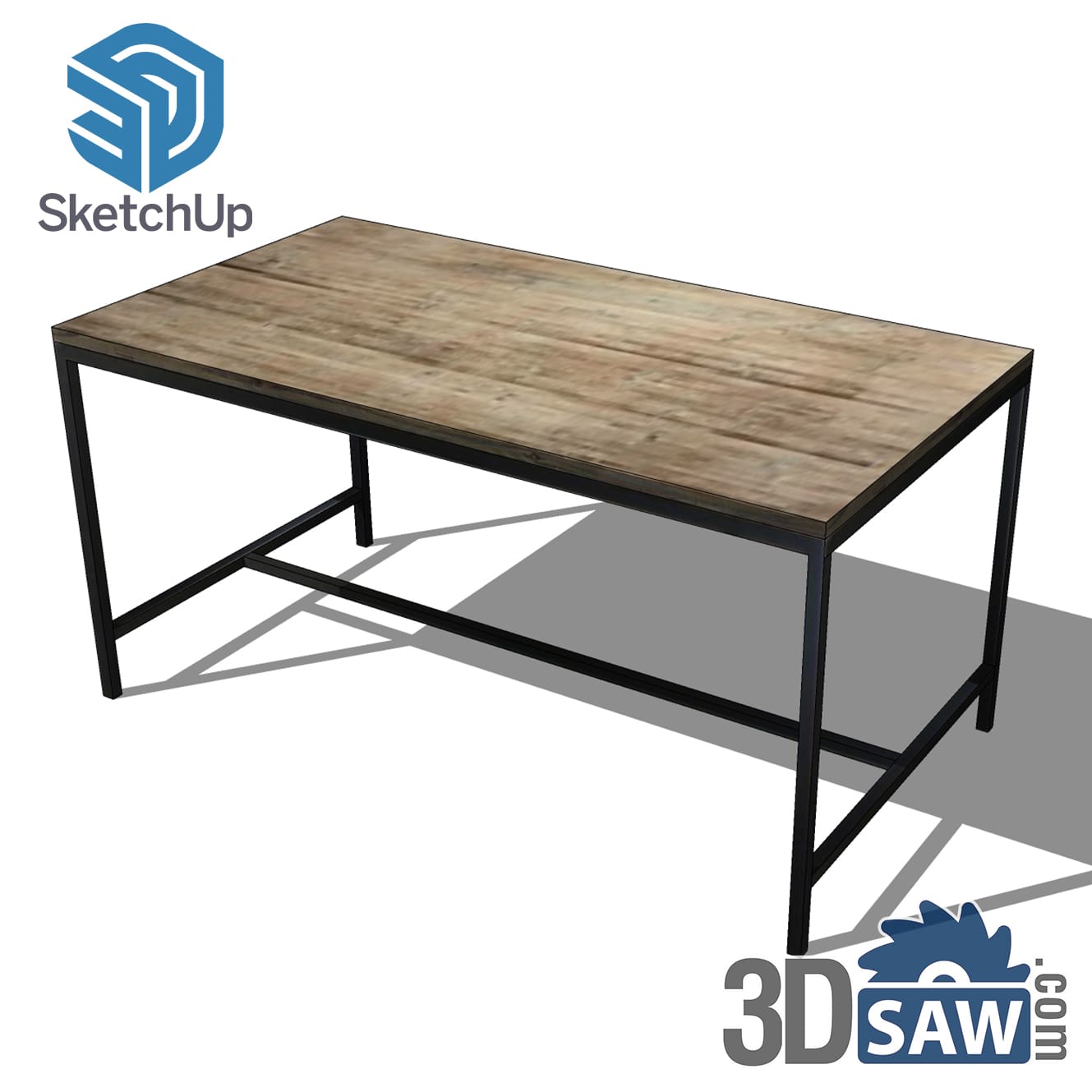Industrial weathered-wood dining table with black steel frame