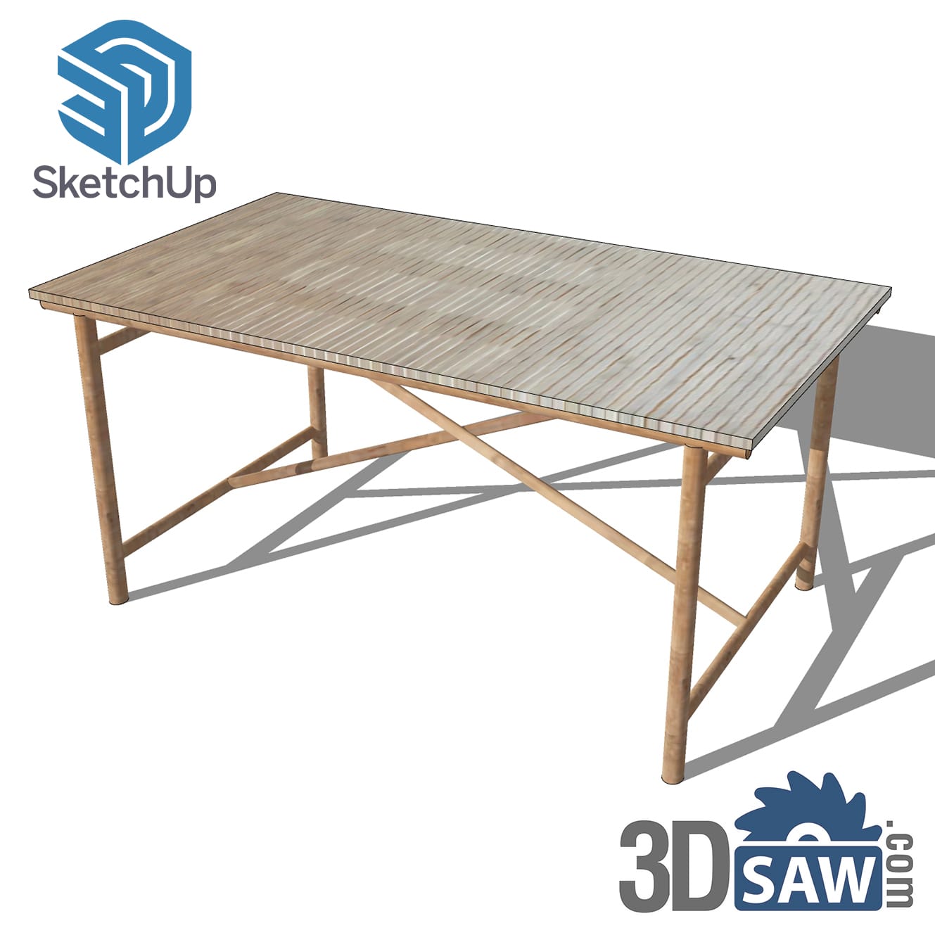 Rustic bamboo trestle table with cross-braced legs