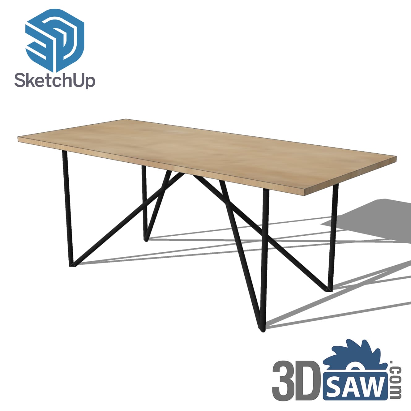 Contemporary oak dining table with zigzag steel legs