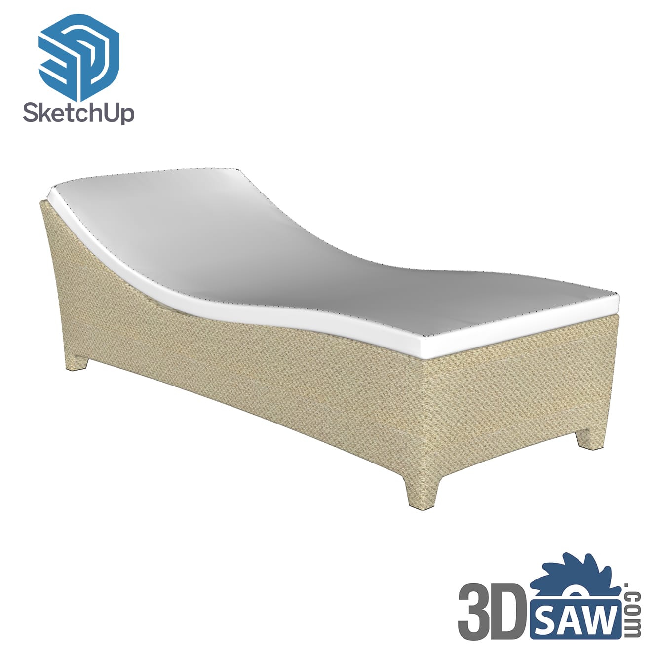 Modern woven wicker chaise lounge with white cushion