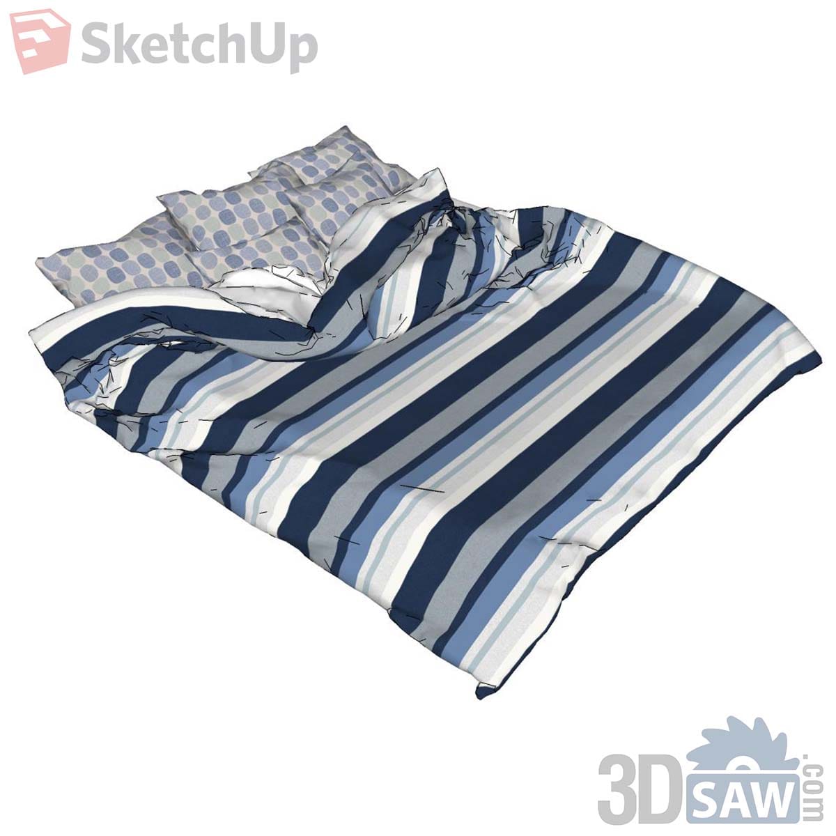 Navy, blue and white striped duvet with blue polka-dot pillows
