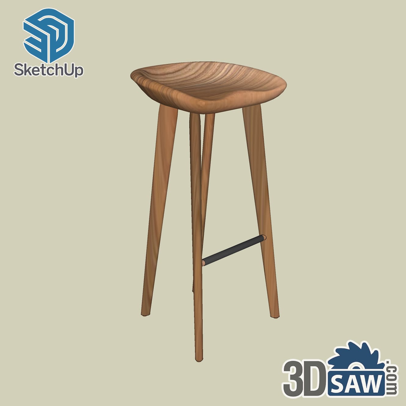 Scandinavian walnut tractor-seat bar stool with footrest