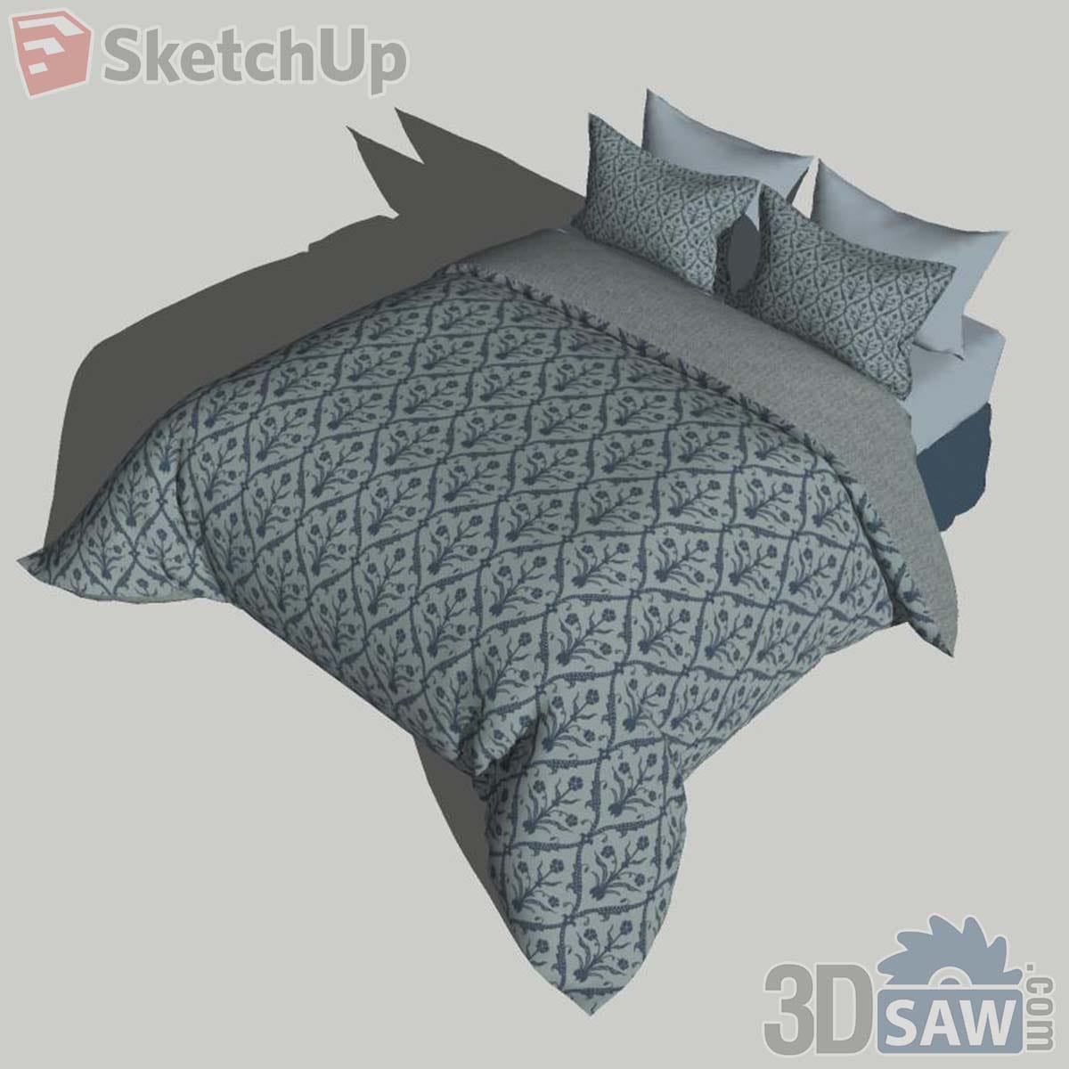 Blue-grey bedding set with botanical trellis print duvet and matching pillow shams