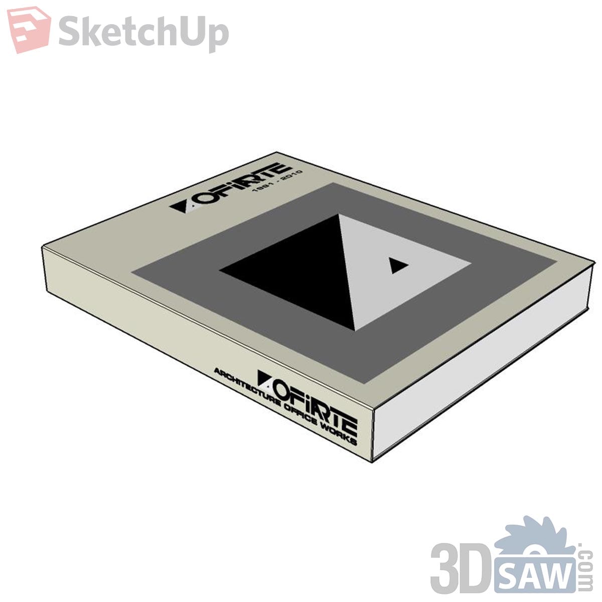 Closed architecture monograph with grey nested square and triangle graphic cover