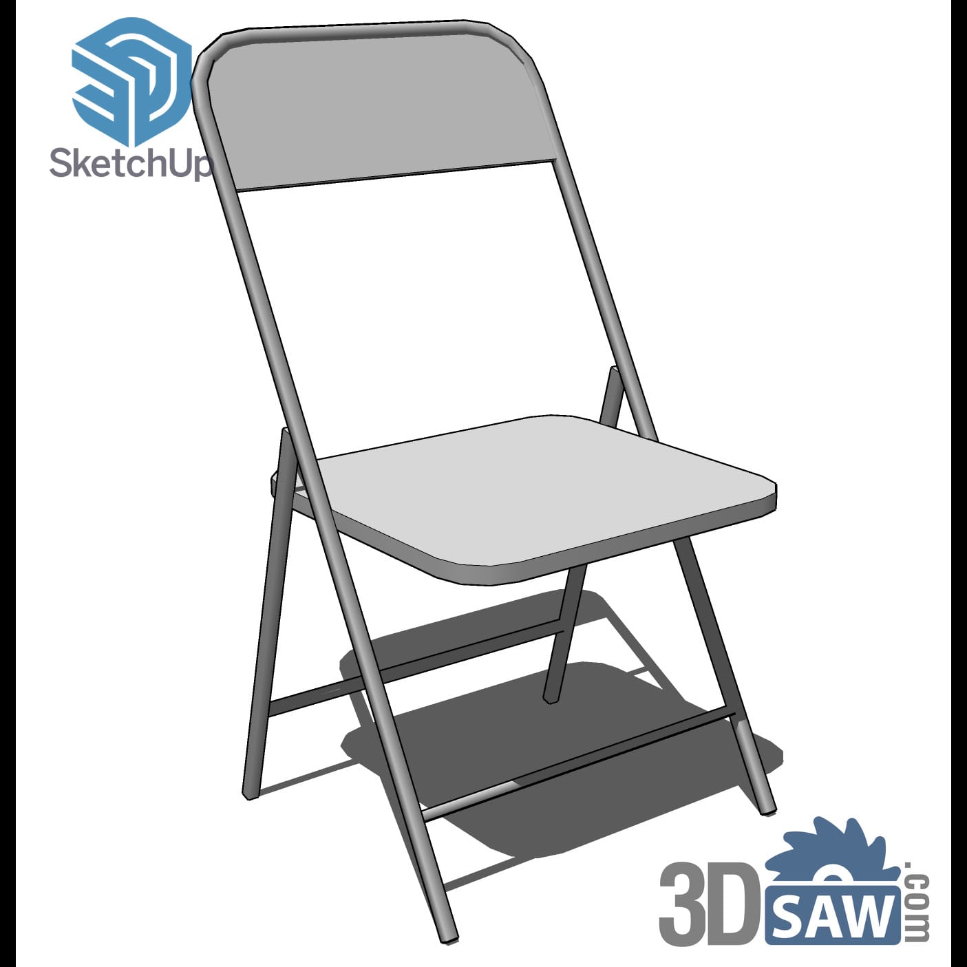 Grey folding chair with tubular steel frame