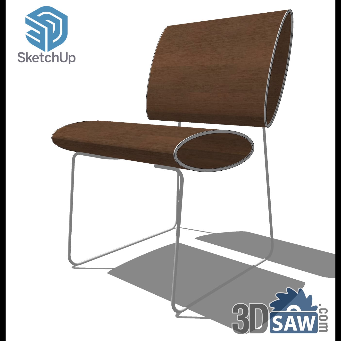 Walnut veneer lounge chair on chrome wire frame