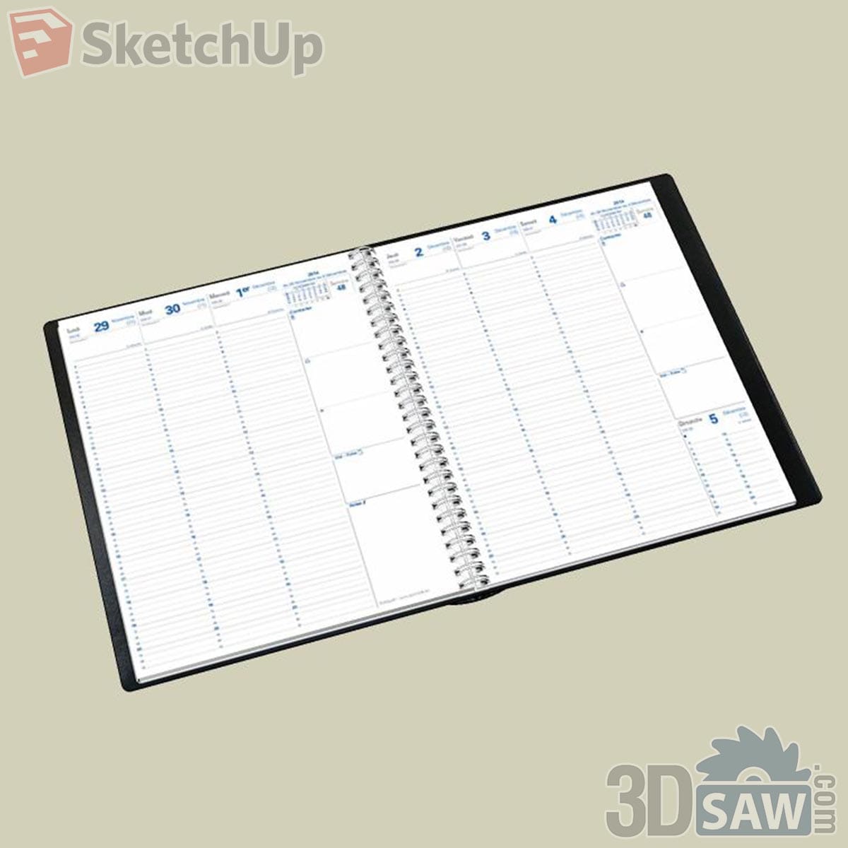 Large open spiral-bound weekly planner with black cover and blue-dated ruled pages