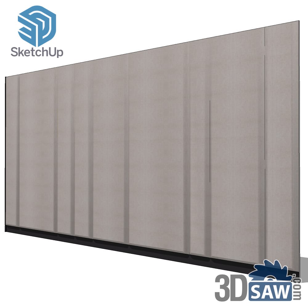 Taupe-grey wall panel with recessed handle slots and black plinth
