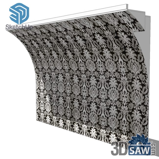 Black and silver damask curved wall panel with cornice