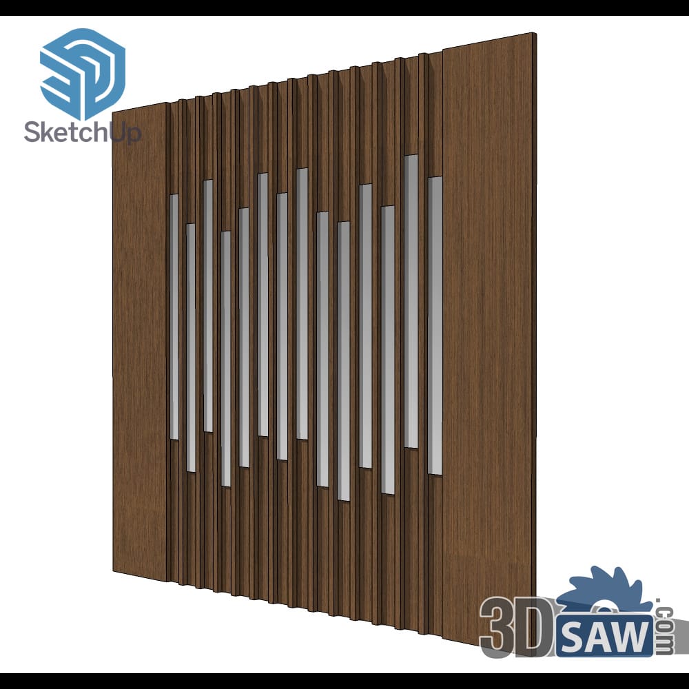 Walnut fluted wall panel with vertical mirror strips