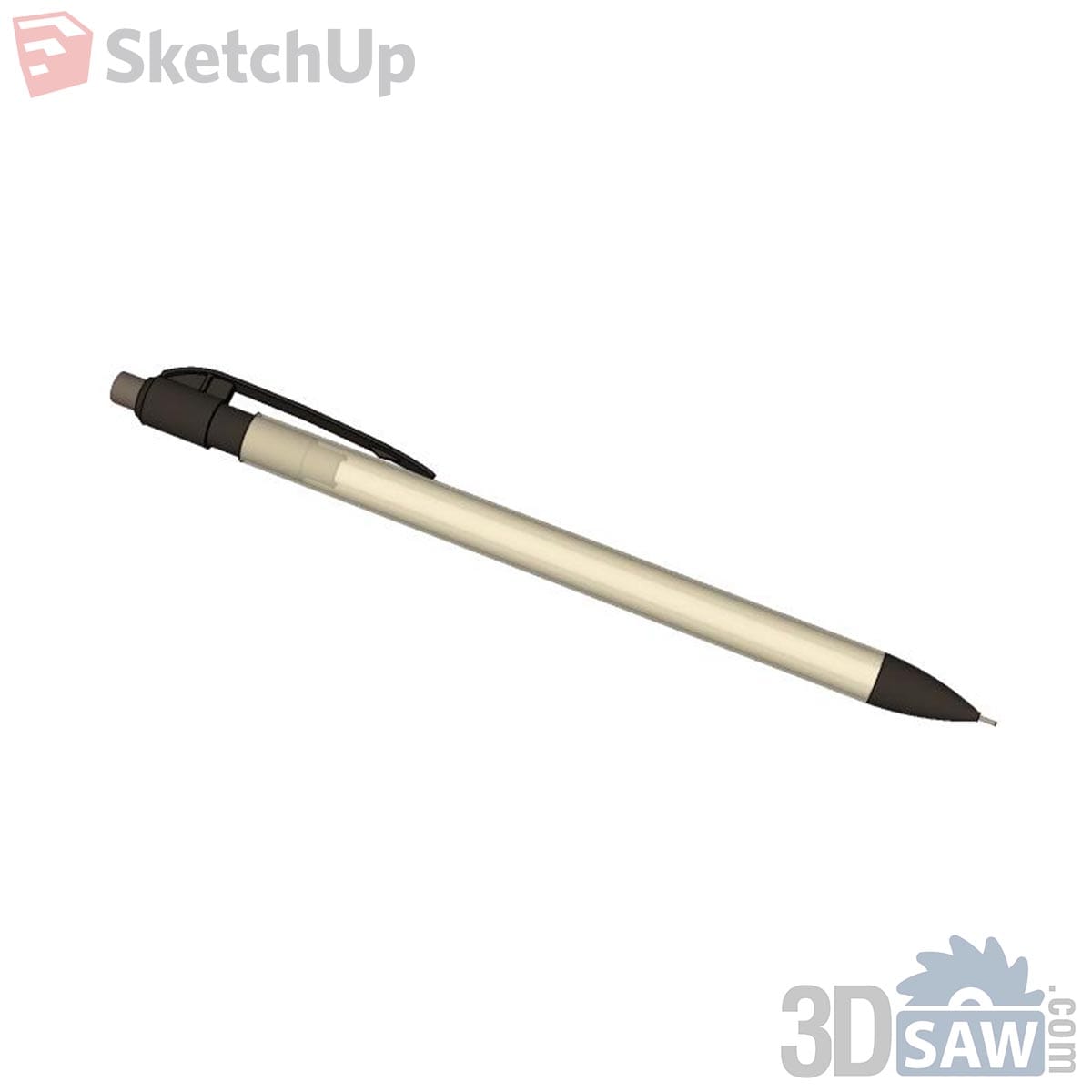 Champagne gold mechanical pencil with black clip, push button and tapered black tip