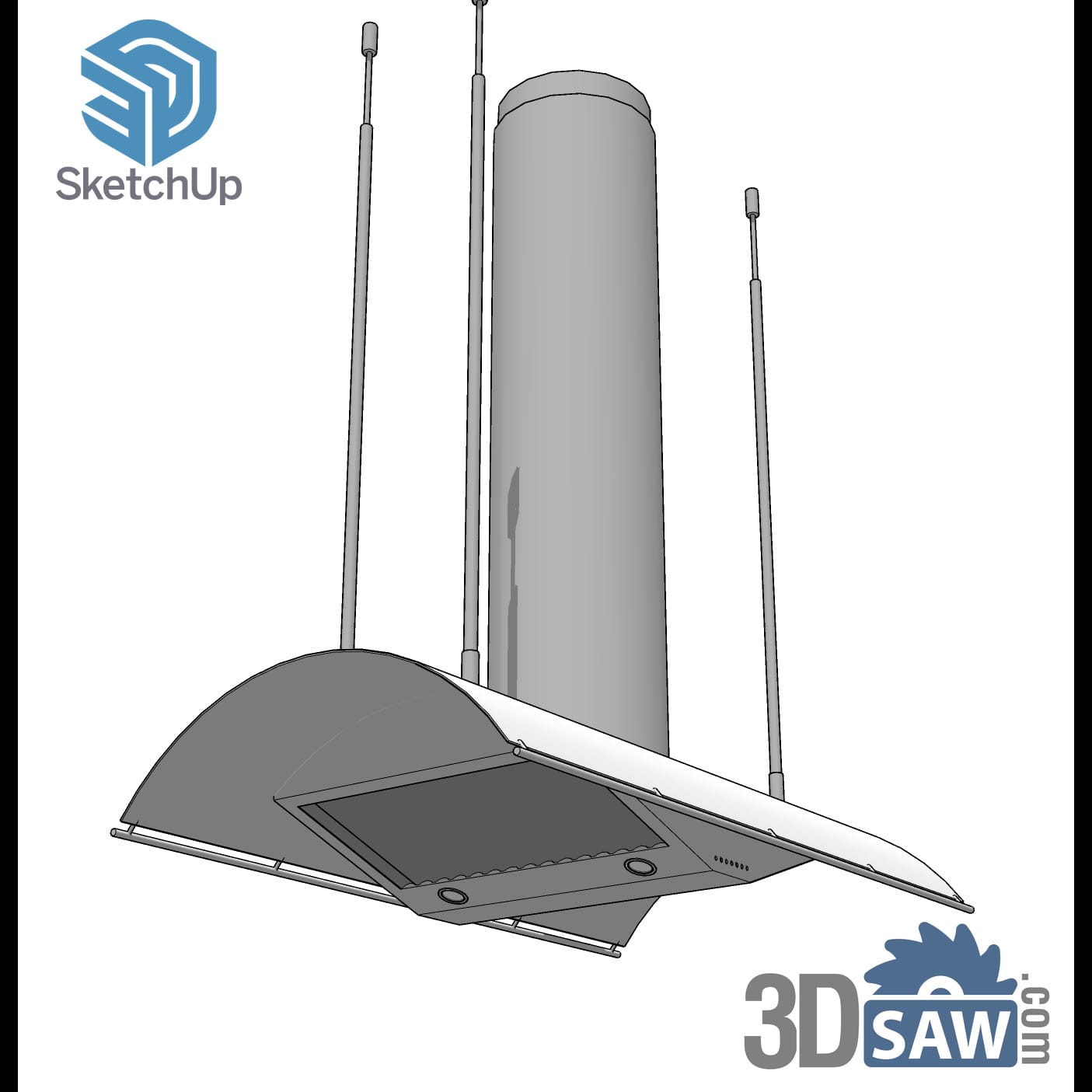 Suspended curved stainless cooker hood with round chimney