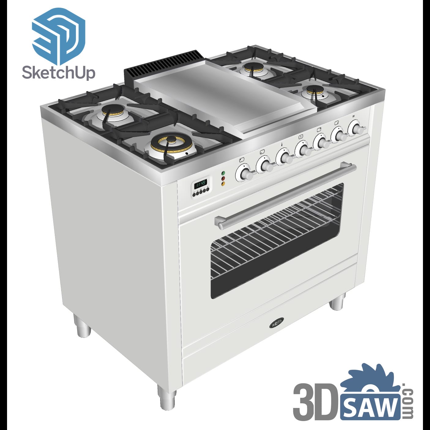 White range cooker with griddle and gas hob
