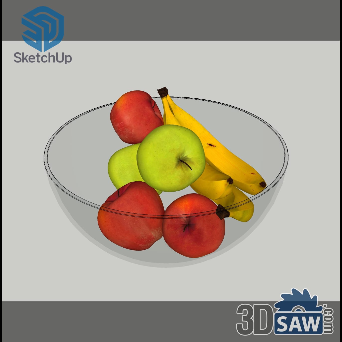Glass bowl of red and green apples with bananas