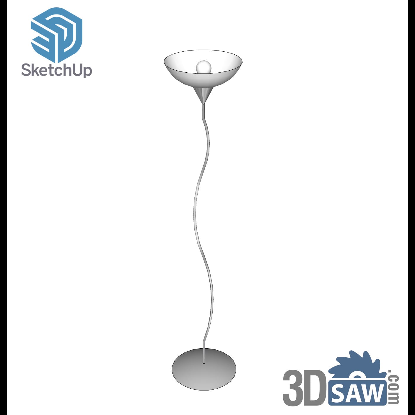 Wavy stem floor lamp with shallow uplight dish