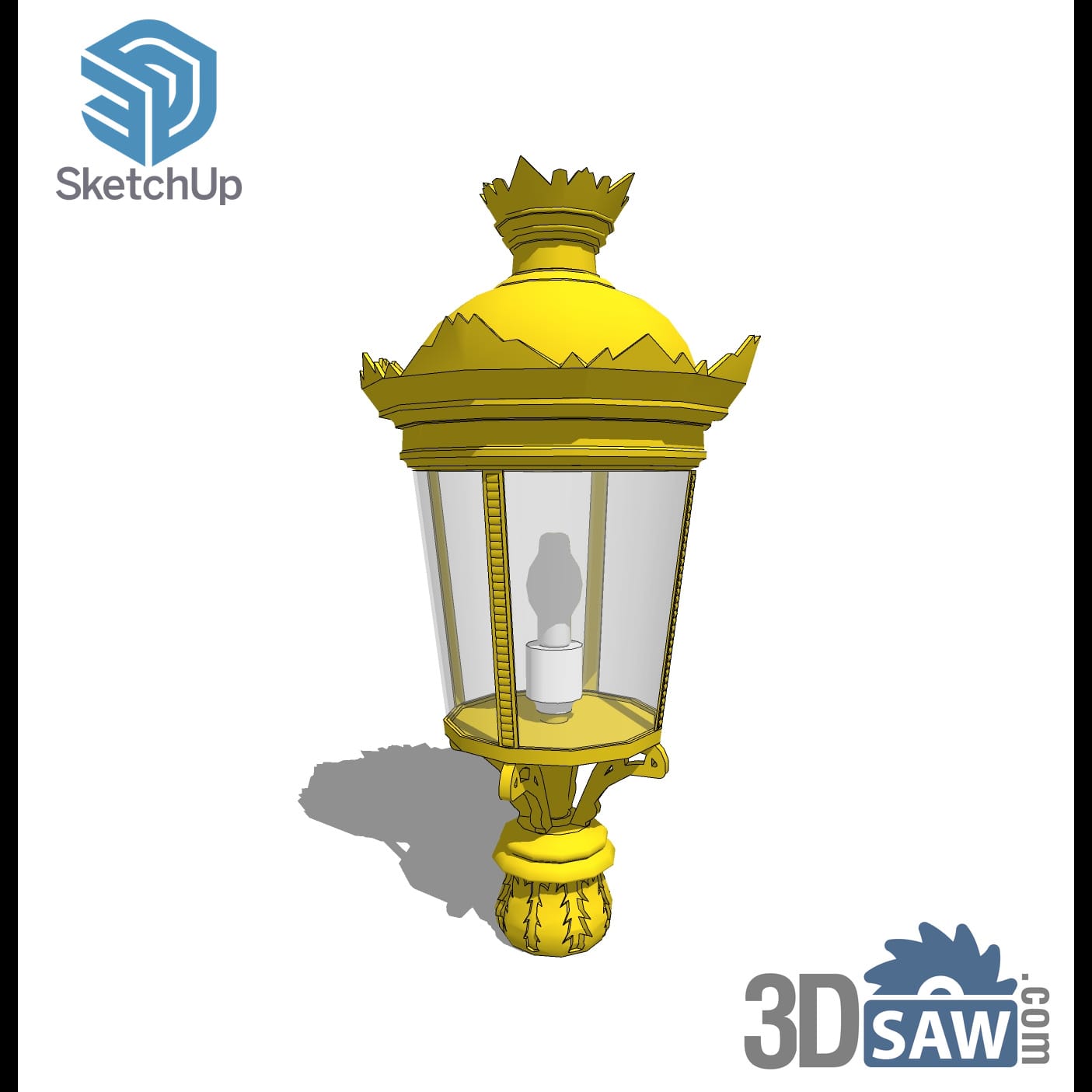 Gold crown-top lantern post light with curved glass