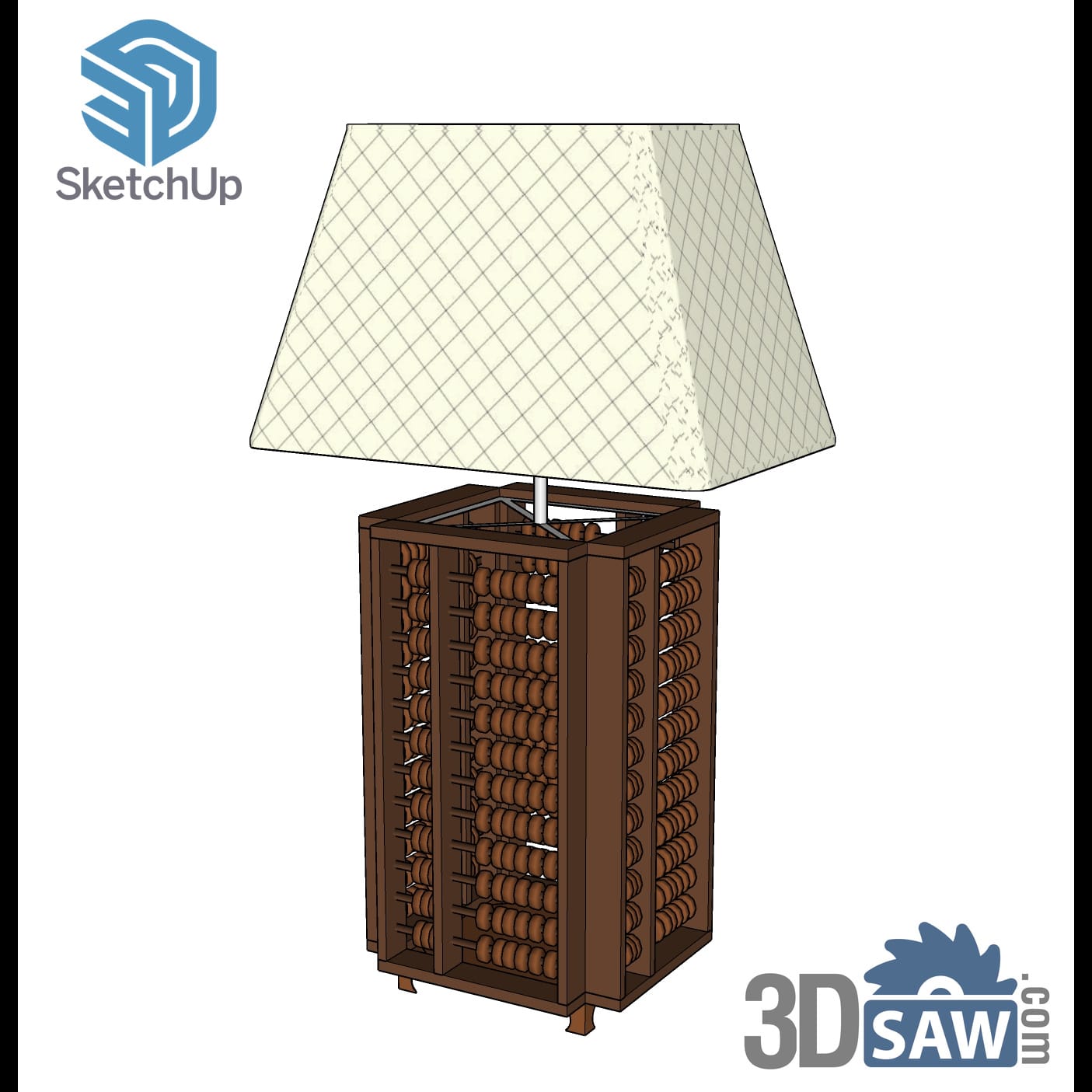 Table lamp with abacus-bead wooden base and quilted shade