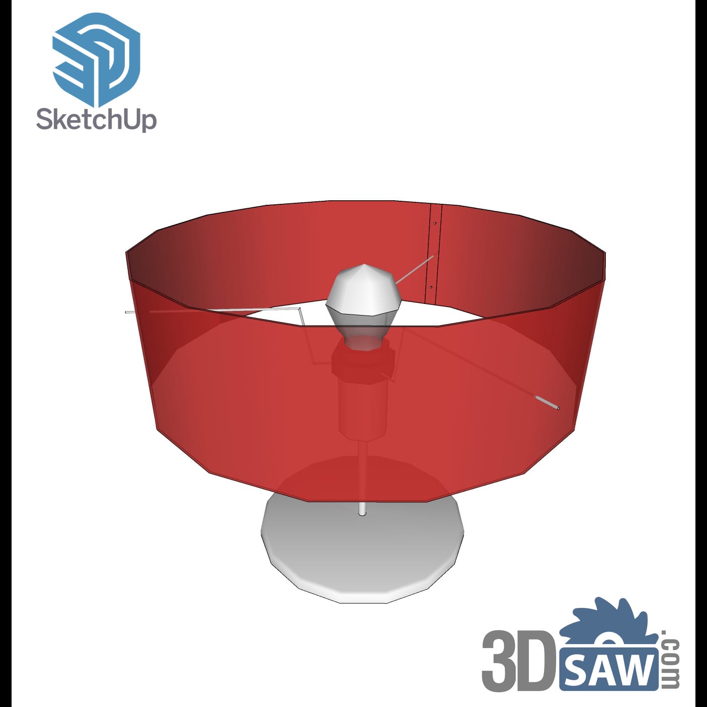 Table lamp with red drum shade and round white base
