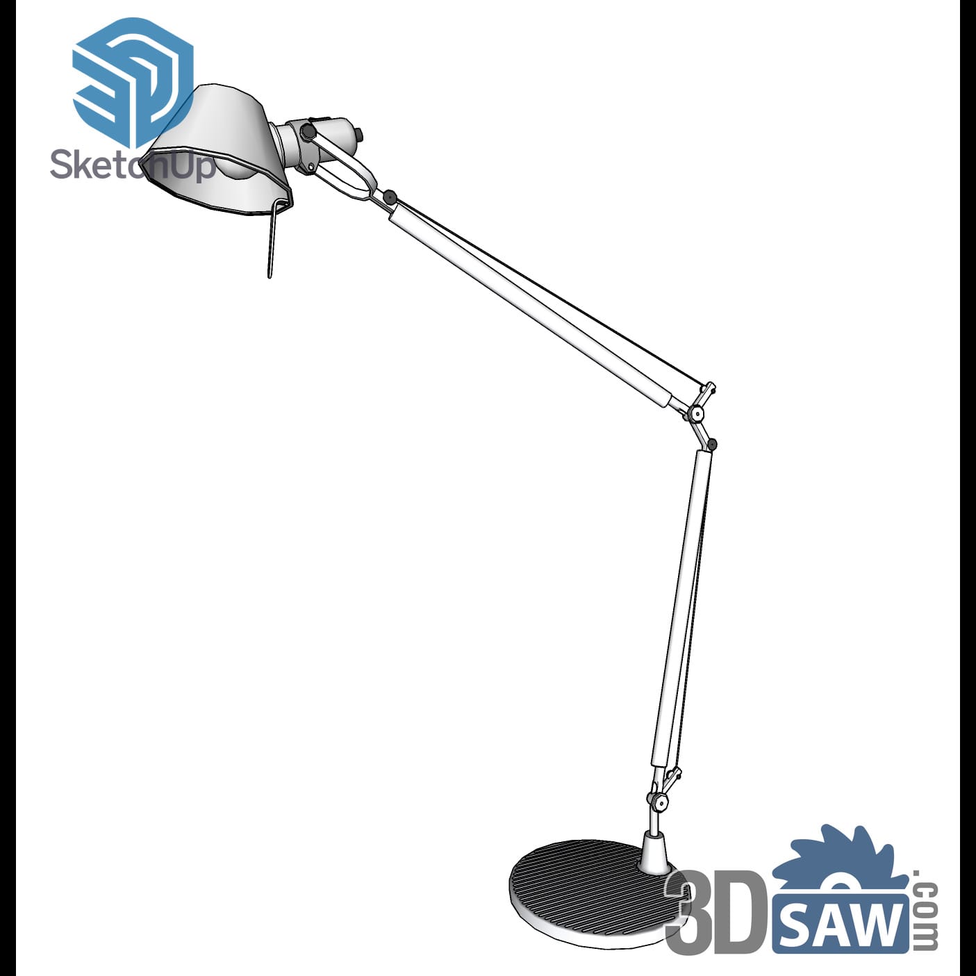 Articulated arm desk lamp with cone head and round base