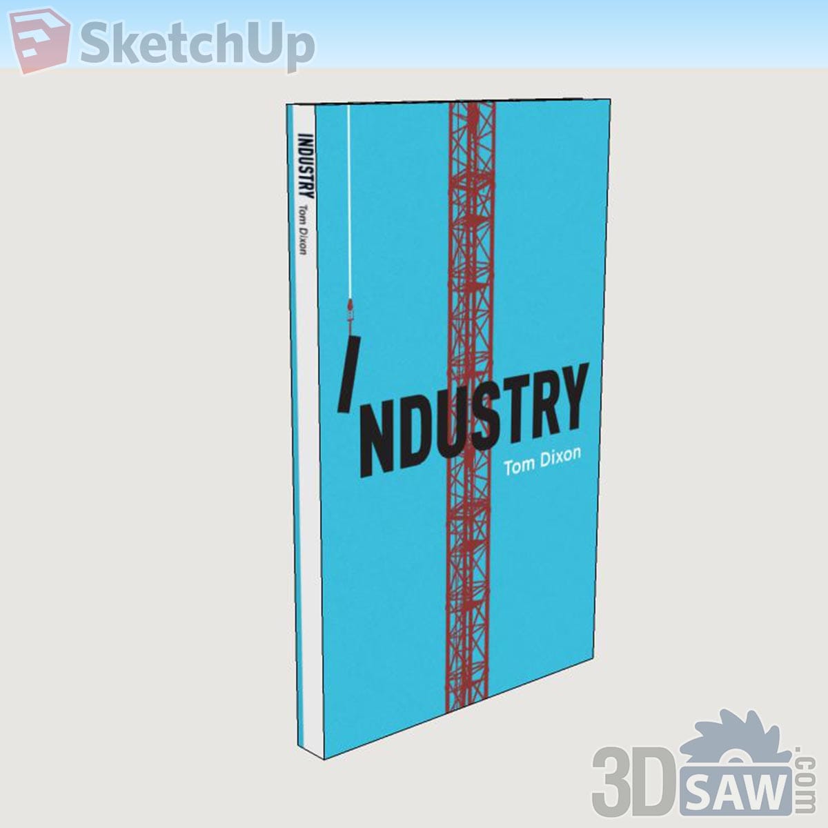 Slim upright book with cyan cover and a red lattice crane illustration